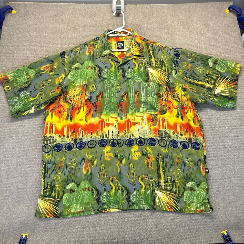 Heaven or Hell Shirt Men's 2XL Short Sleeve Camp Hawaiian Wearable Art 261 FLAW